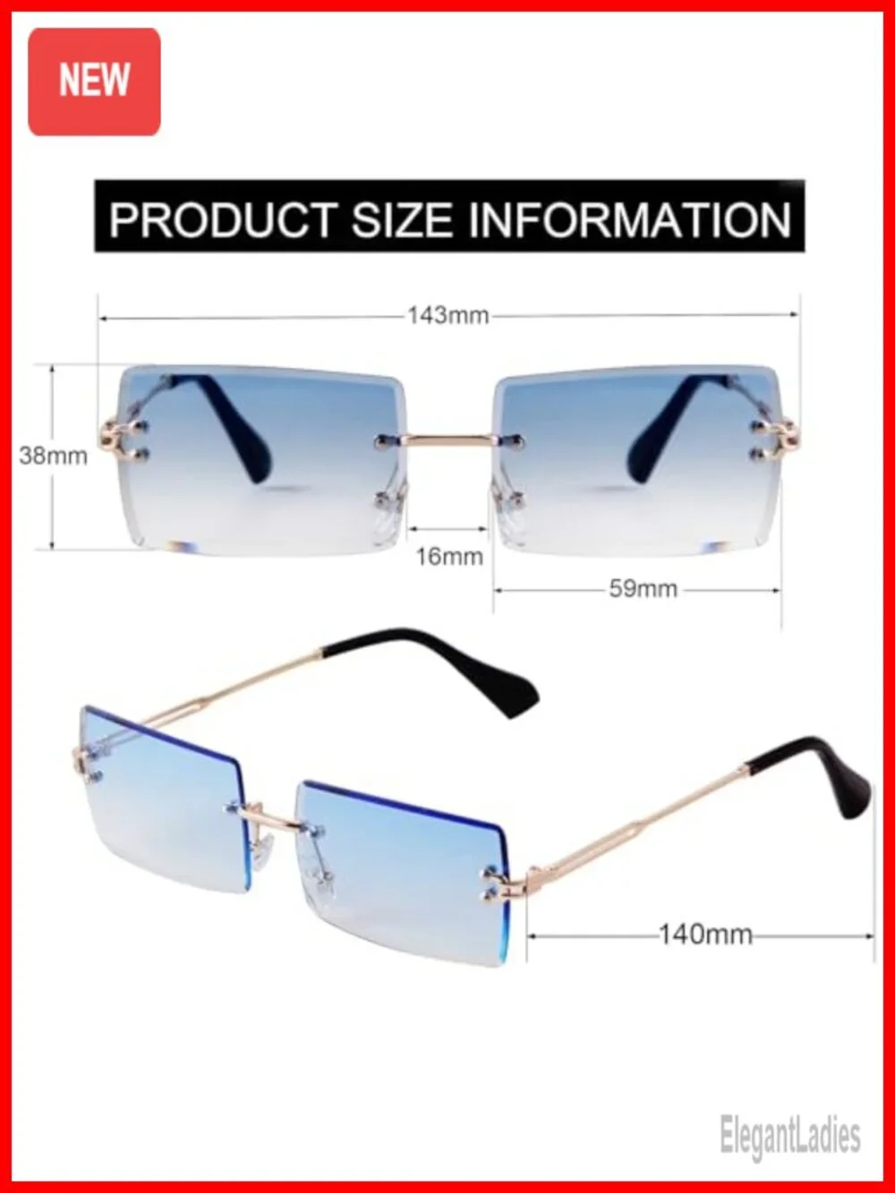 Rimless Rectangle Sunglasses Trendy Frameless UV400 Protection Metal Temples